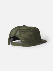 Katin Service Trucker Hat Camo Print on bill green Mesh on Back back view flat