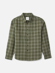 Katin Tack Shirt Plaid Flannel in Green Olive Long Sleeve Collared Button Up front view flat