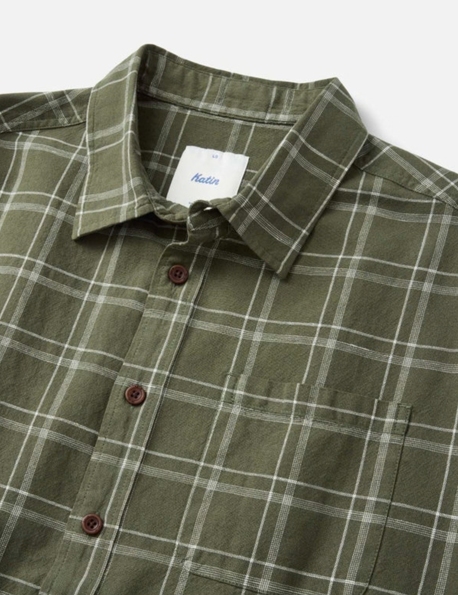 Katin Tack Shirt Plaid Flannel in Green Olive Long Sleeve Collared Button Up front view detail zoom in 