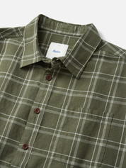 Katin Tack Shirt Plaid Flannel in Green Olive Long Sleeve Collared Button Up front view detail zoom in 