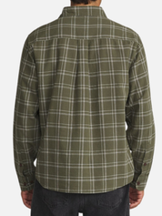 Katin Tack Shirt Plaid Flannel in Green Olive Long Sleeve Collared Button Up back model