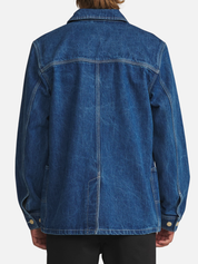Katin Task Coat Denim Blue Mid Wash Chore Coat Collar Button Up Jacket with Front Pockets Back