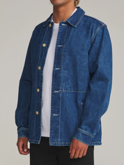 Katin Task Coat Denim Blue Mid Wash Chore Coat Collar Button Up Jacket with Front Pockets Front Side