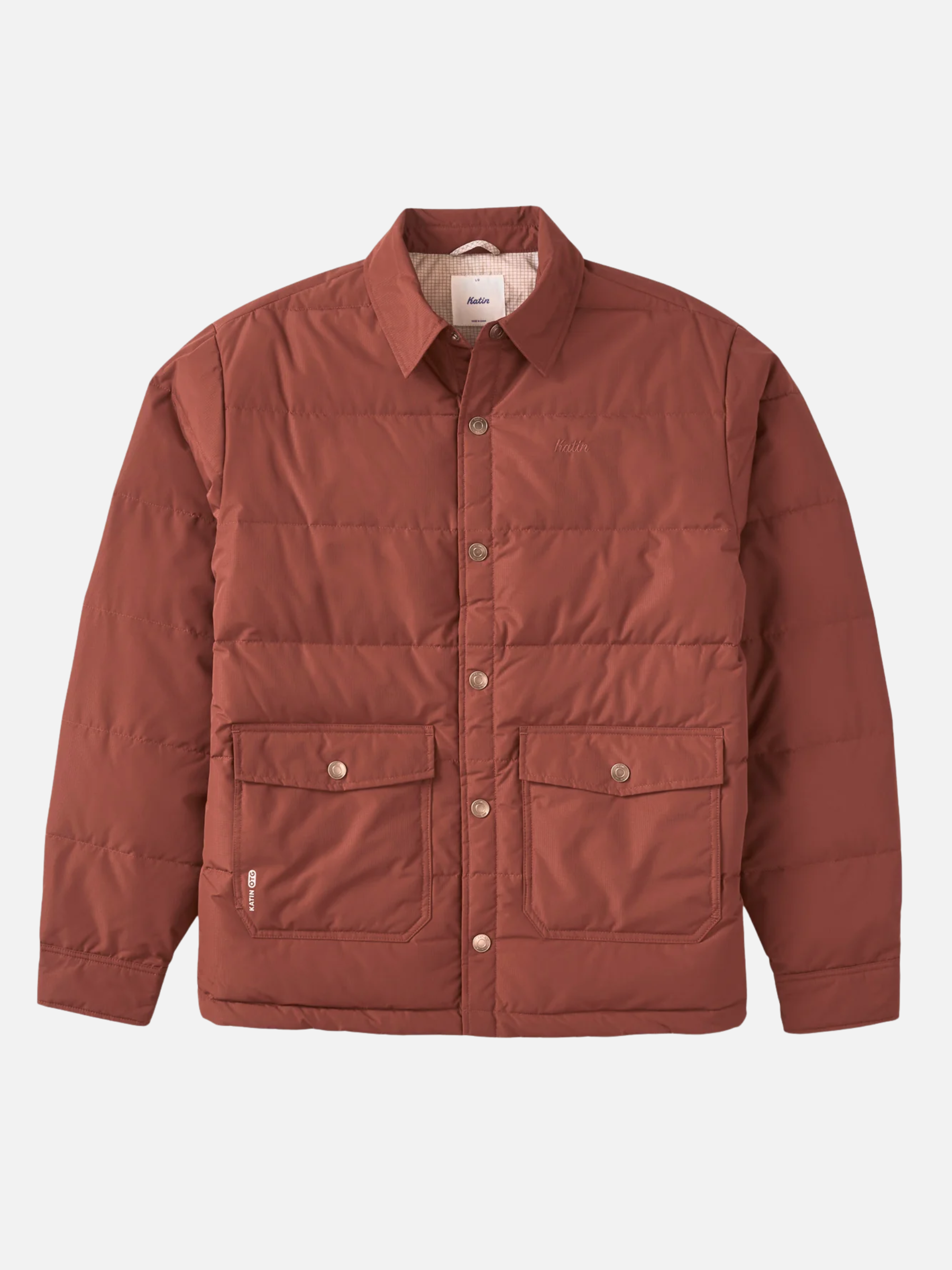 Katin OTG Out There Gear Puffer Jacket Mahogany Red Men's Water Proof Snap Button Coat For Men Athens GA Georgia Kempt Menswear Store Near Me