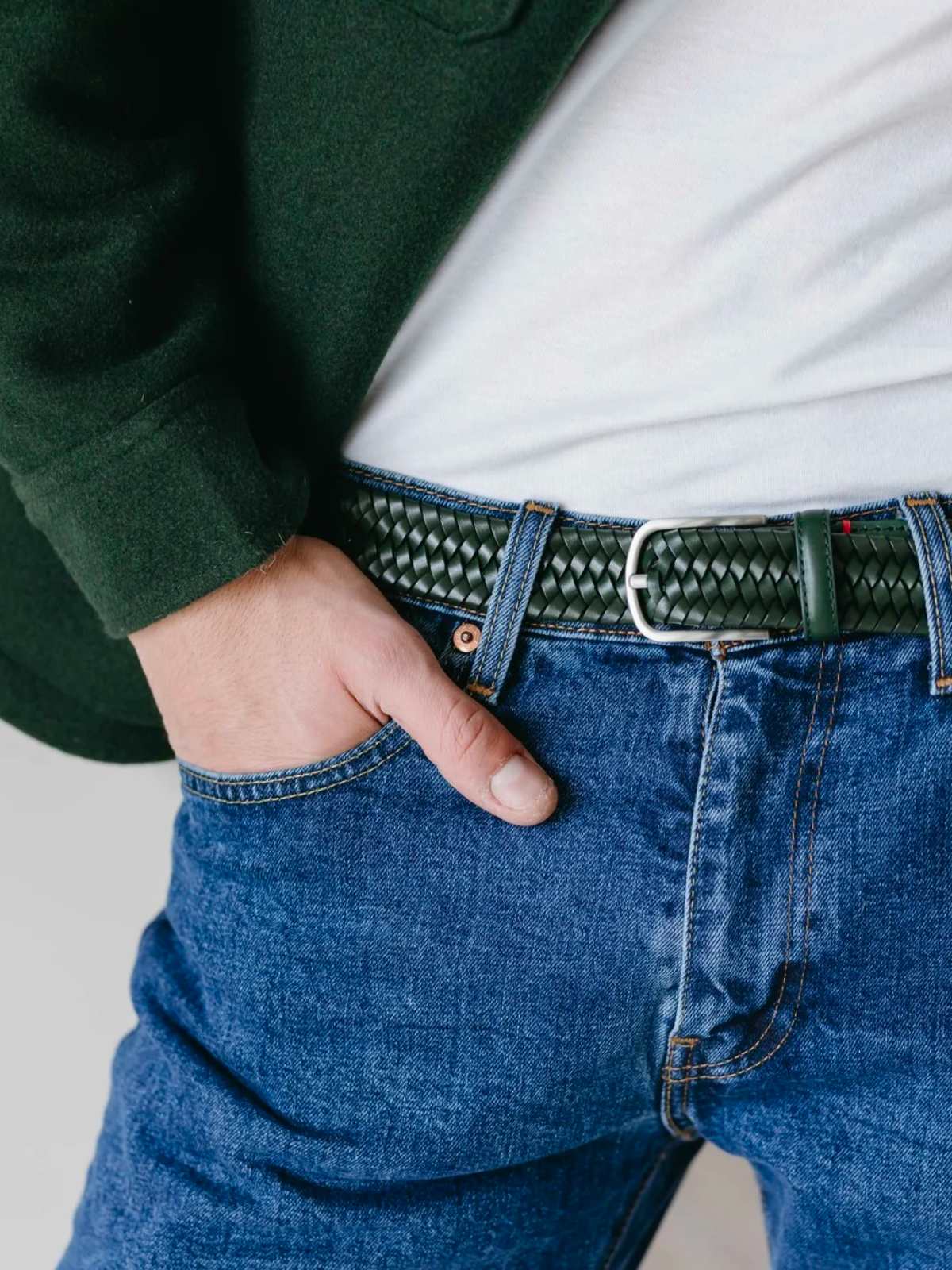 Genoa Stretch Leather Belt - Green