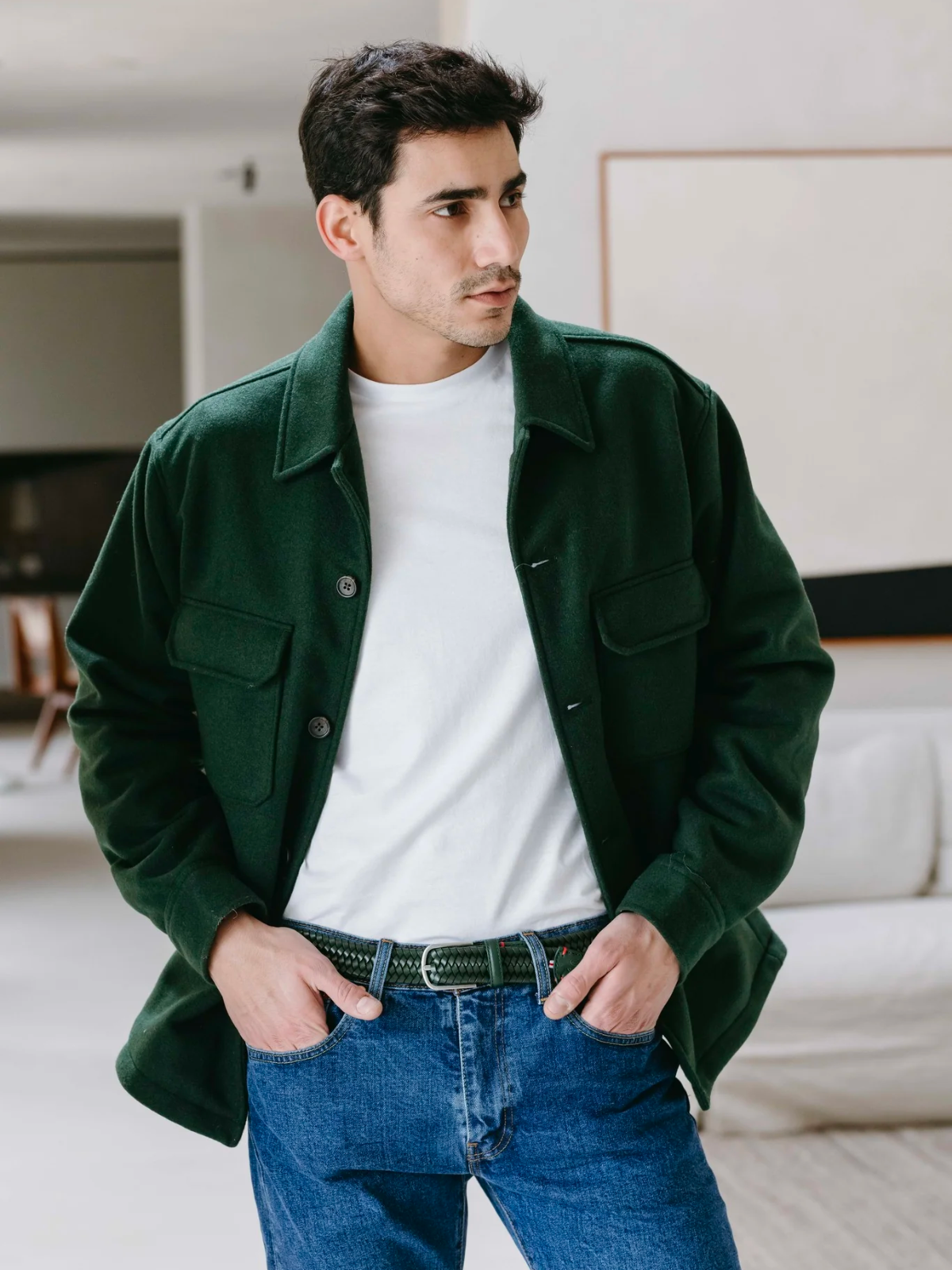 Genoa Stretch Leather Belt - Green