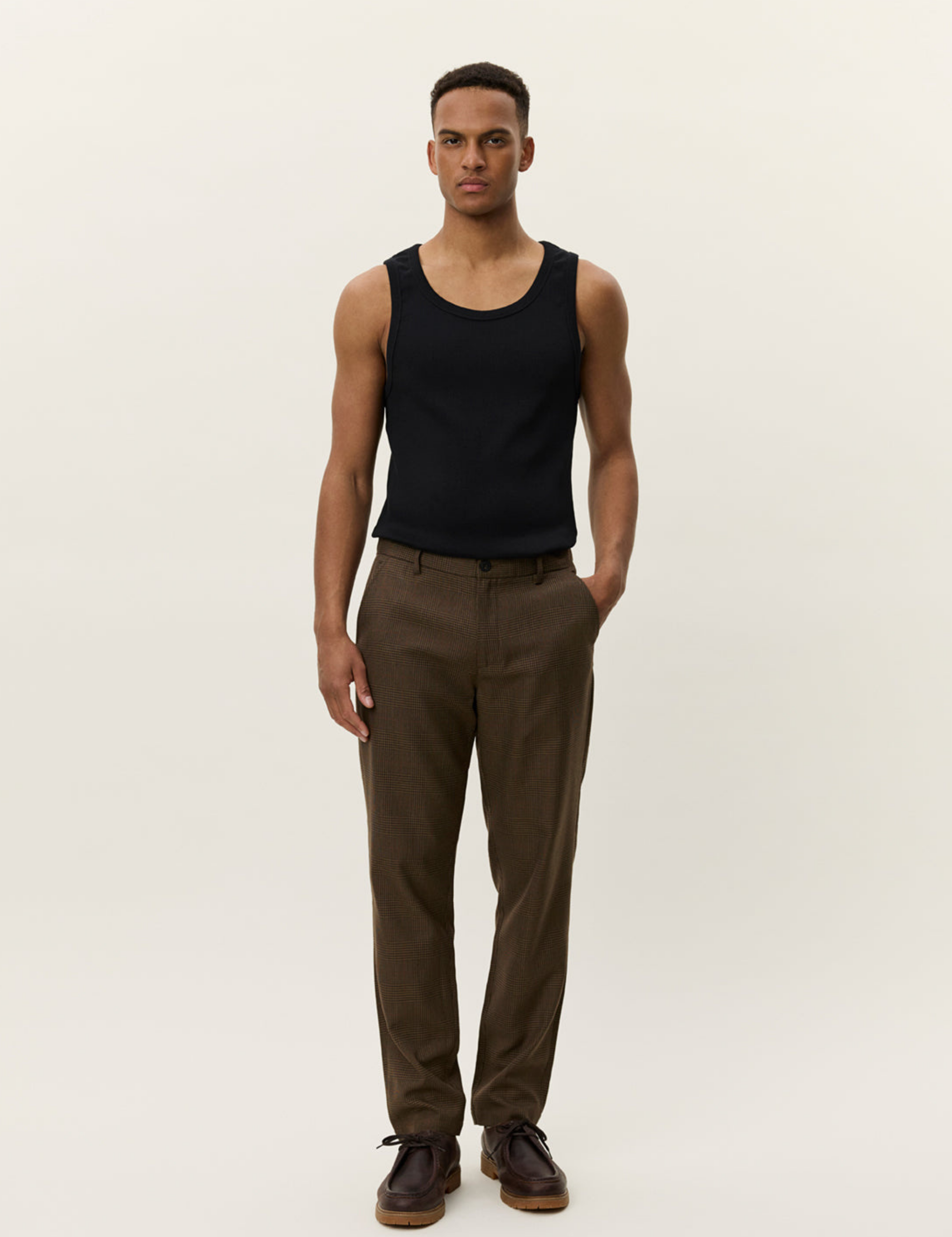 Les Deux Como Reg Houndstooth Suit Pants Straight Fit Teak Brown Plaid Pattern Men’s Bottoms for Men Athens GA Georgia Kempt Menswear Store Near Me