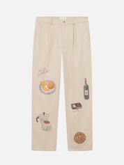 Les Deux Romeo Pleated AOP All Over Print Twill Canvas Pants Trousers Artsy Art Design Oyster Gray White Unique Print Men’s Bottoms Pants for Fall Winter for Men Athens GA Georgia Kempt Menswear Store Near Me