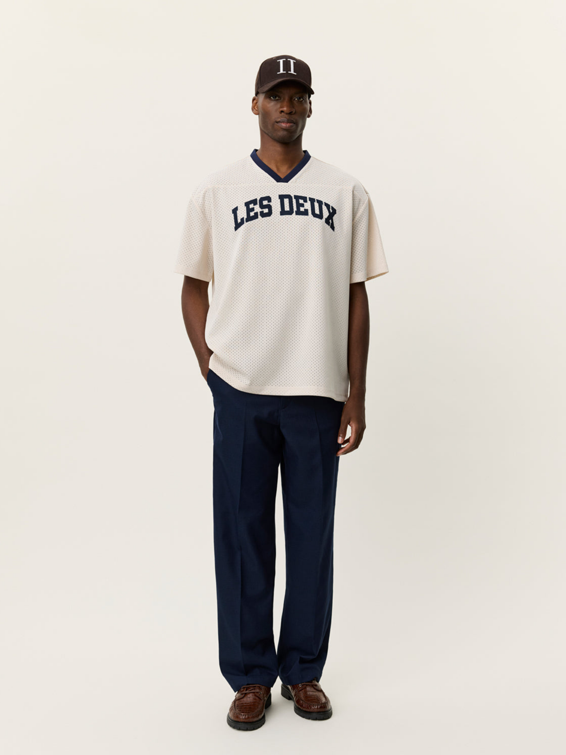 Les Deux Bronson Mesh T-Shirt Eggnog White Patch Stitch Sporty Men’s Top Tops for Men Athens GA Georgia Kempt Menswear Store Near Me