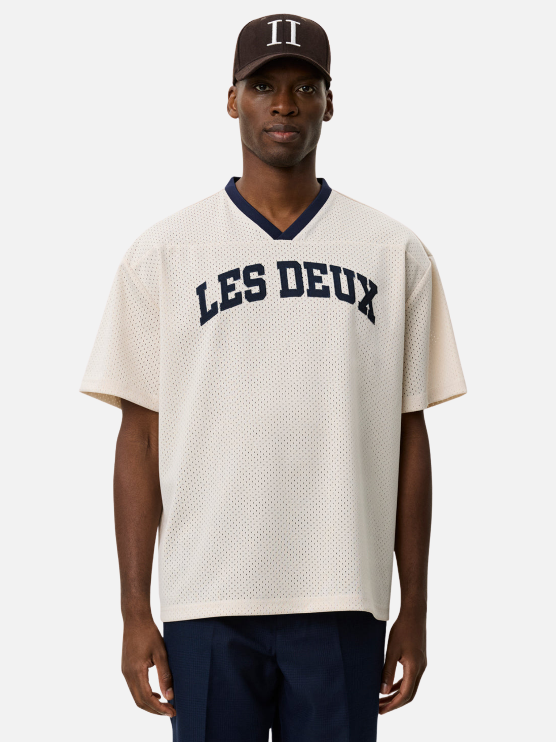 Les Deux Bronson Mesh T-Shirt Eggnog White Patch Stitch Sporty Men’s Top Tops for Men Athens GA Georgia Kempt Menswear Store Near Me