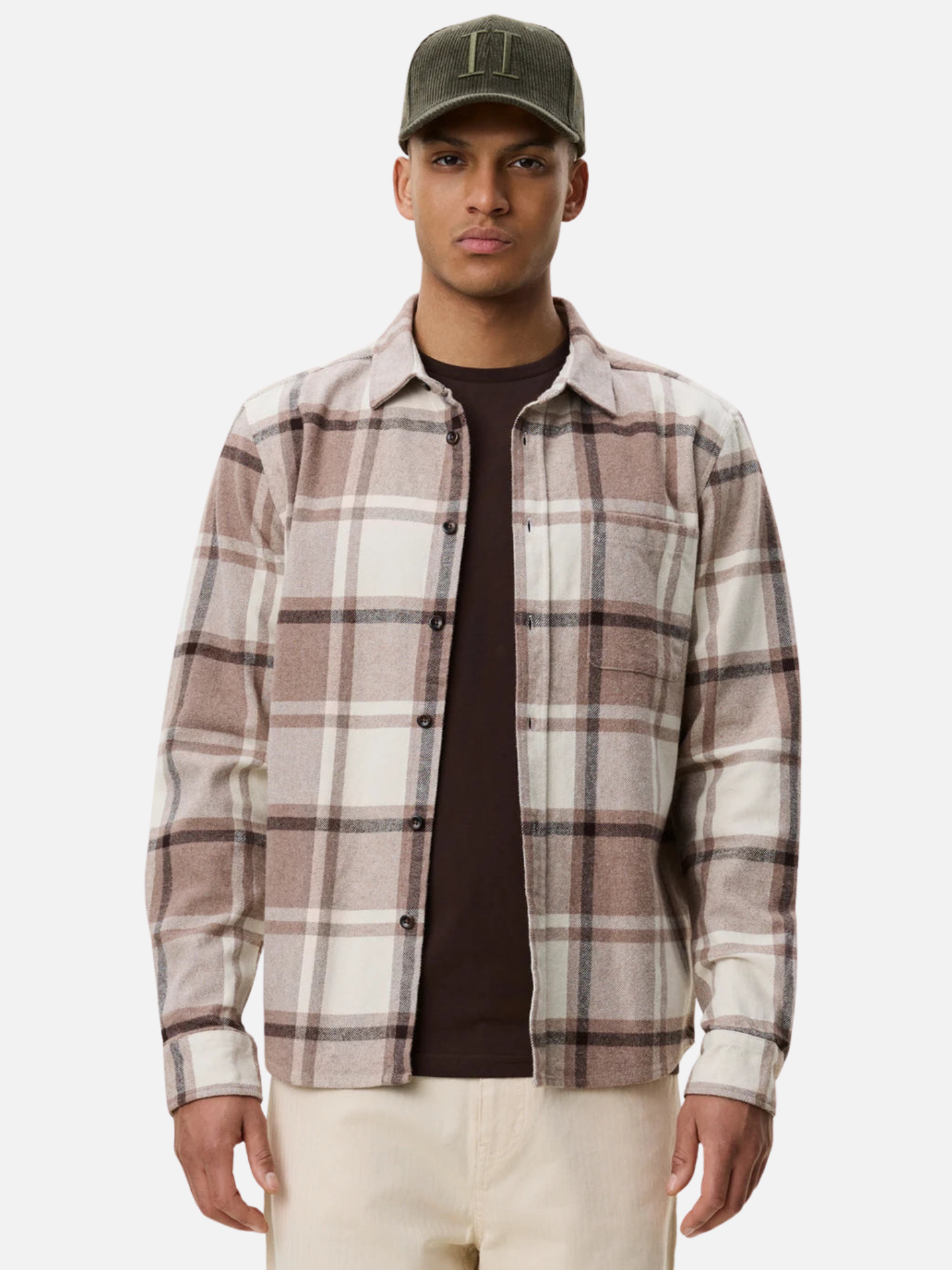 Les Deux Check Flannel Shirt Caribou Plaid Top - model zoom front