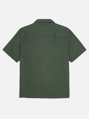 Les Deux Check Seersucker Texture Short Sleeve Shirt Pine Green Collared Button up Men’s Top for Men Vacation Shirts for Men Athens GA Georgia Kempt Menswear Store Near Me