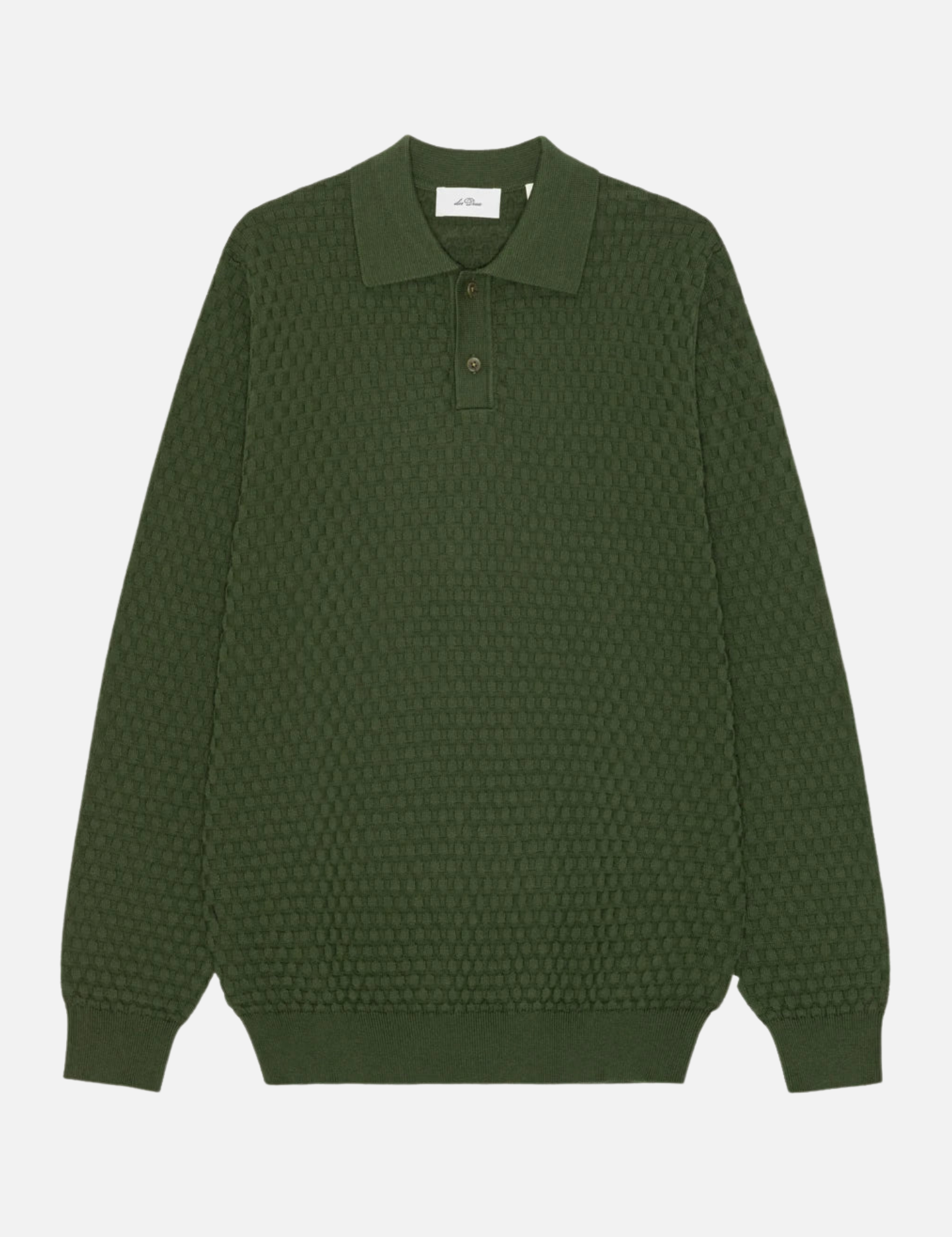 Les Deux Check Structure Knitted LS Polo Rifle Green Top - front flat