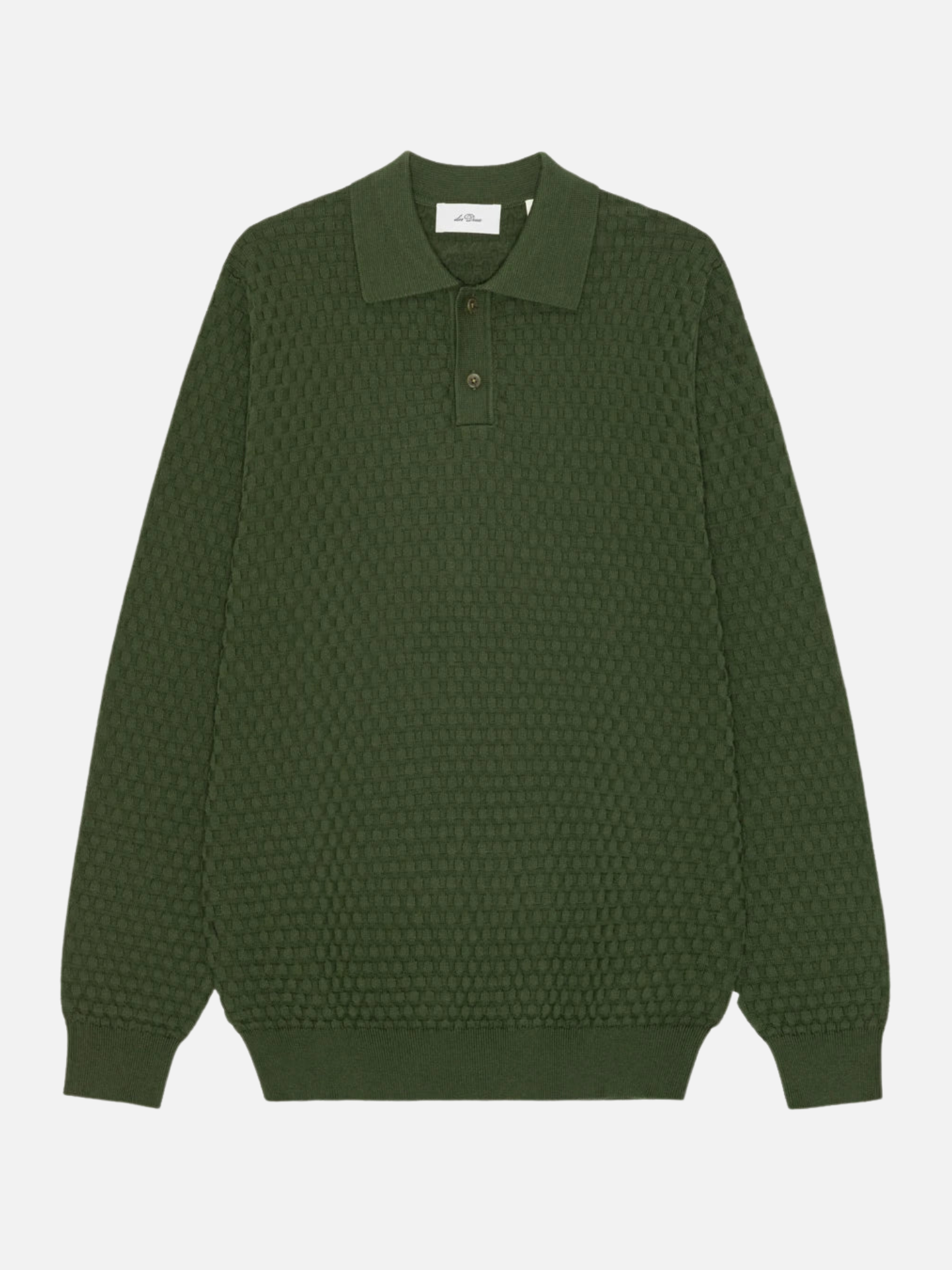 Les Deux Check Structure Knitted LS Polo Rifle Green Top - front flat