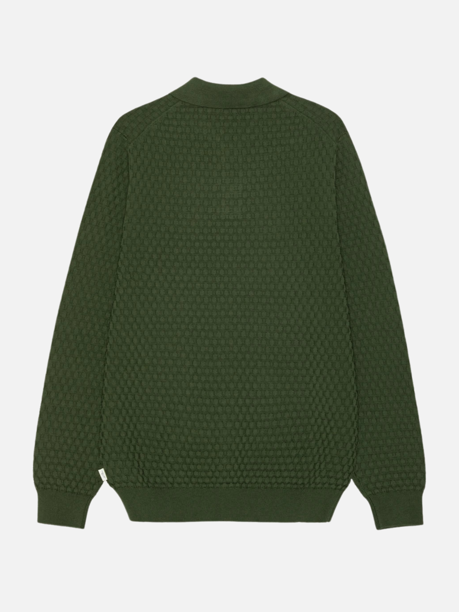 Les Deux Check Structure Knitted LS Polo Rifle Green Top - flat back