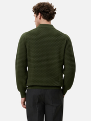 Les Deux Check Structure Knitted LS Polo Rifle Green Top - model back zoom
