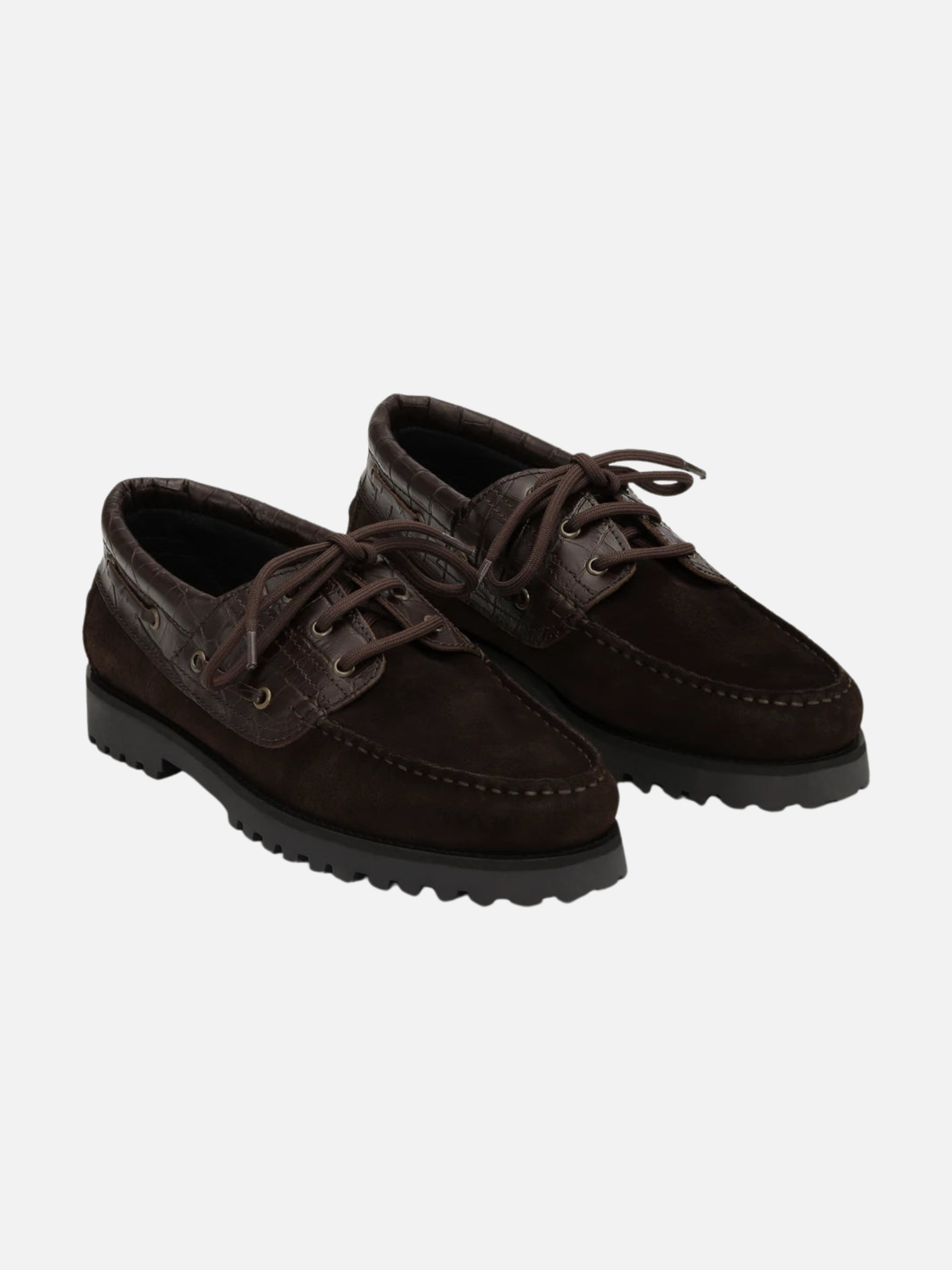 Les Deux Croco Mix Boatshoe Mole Brown Men’s Shoes - angle