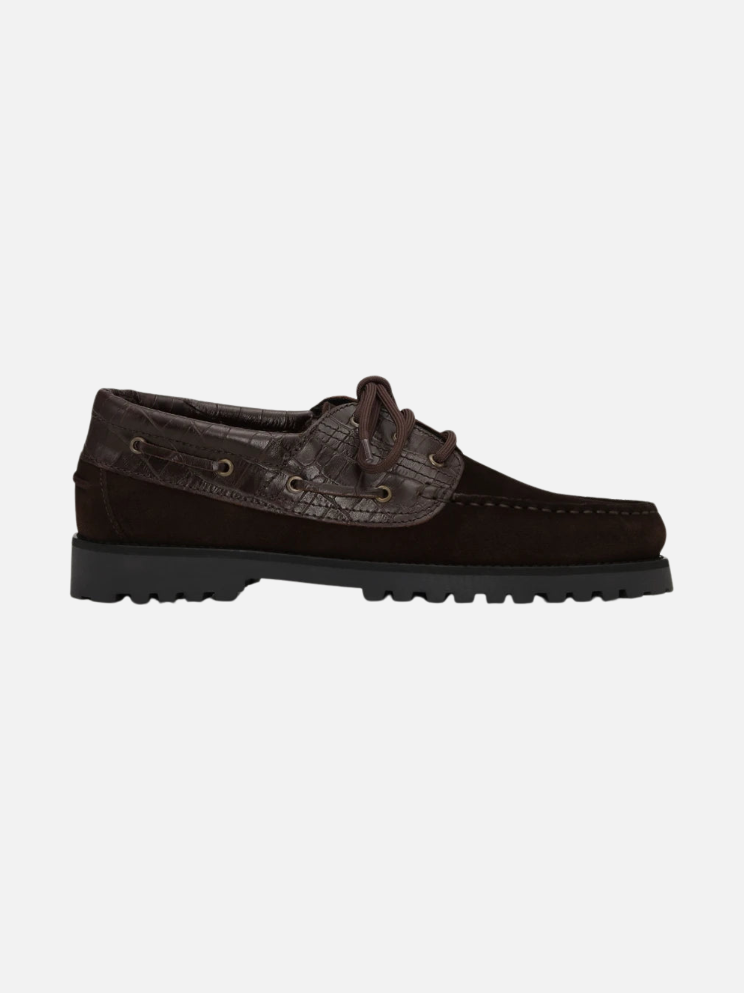 Les Deux Croco Mix Boatshoe Mole Brown Men’s Shoes - Side
