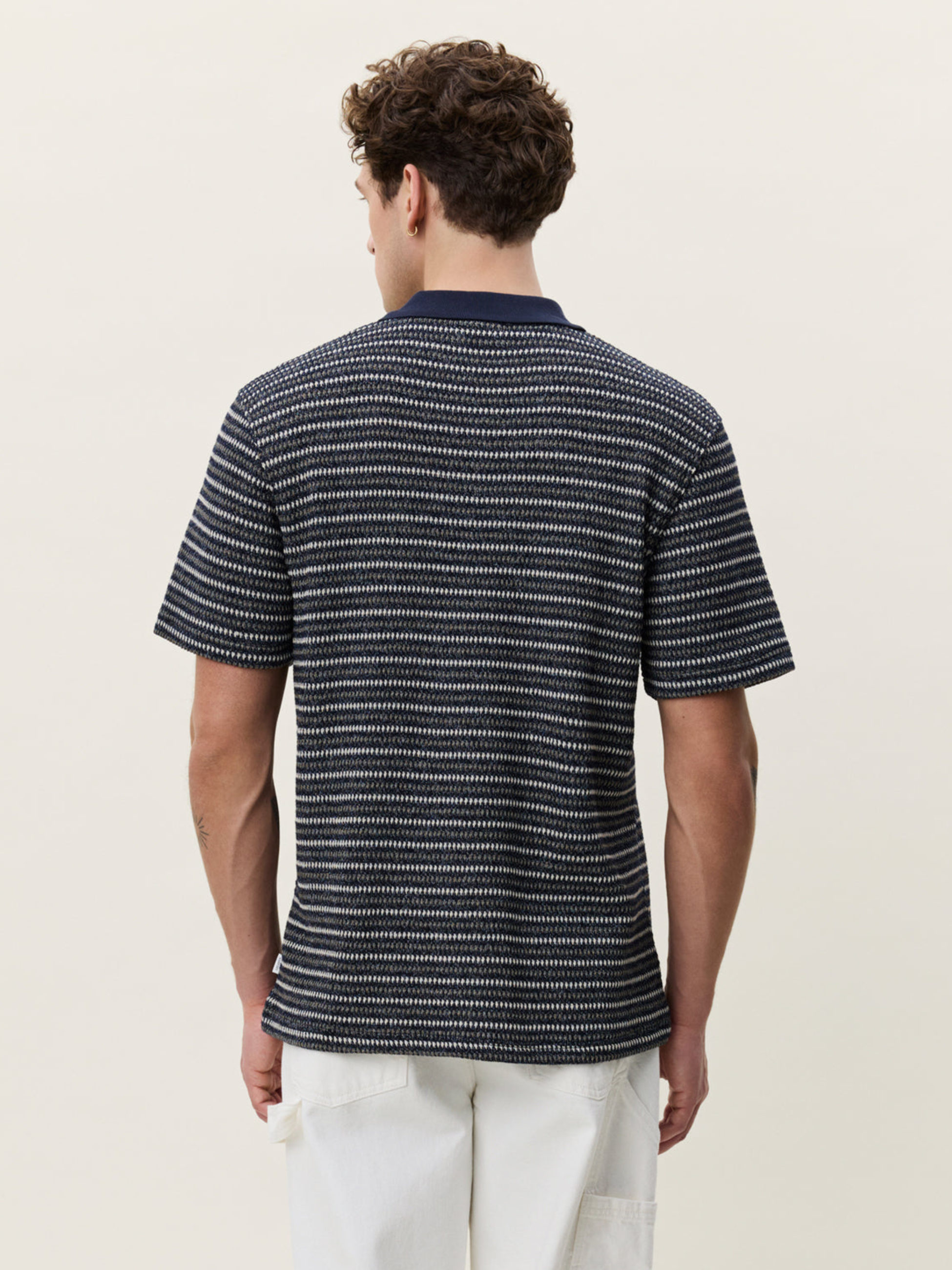 Les Deux Knitted Stripe Polo Dark Blue Night Men’s Shirts Tops for Men Collared Casual Vacation Outfit for Guys Athens GA Georgia Kempt Menswear Store Near Me