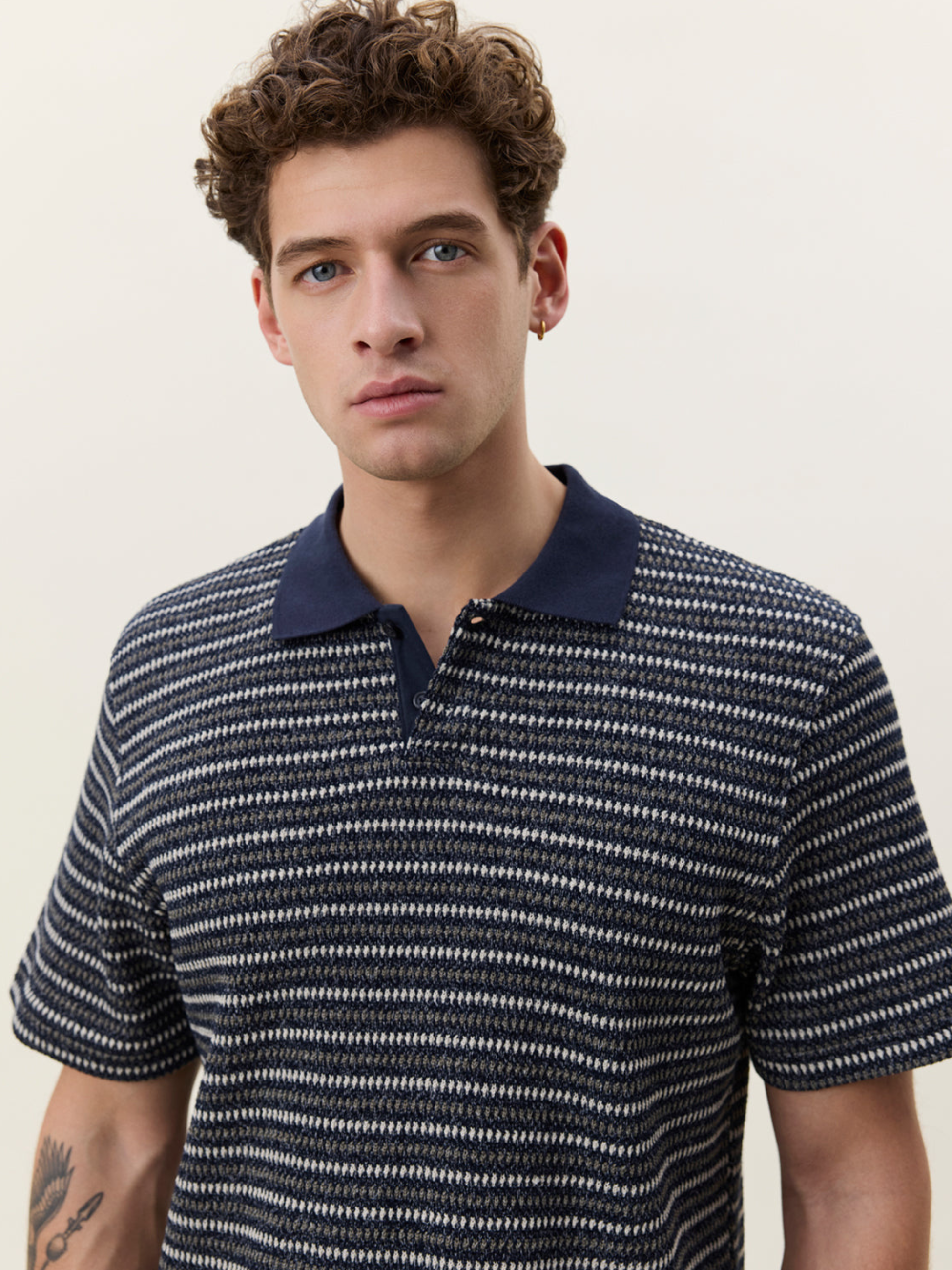 Les Deux Knitted Stripe Polo Dark Blue Night Men’s Shirts Tops for Men Collared Casual Vacation Outfit for Guys Athens GA Georgia Kempt Menswear Store Near Me