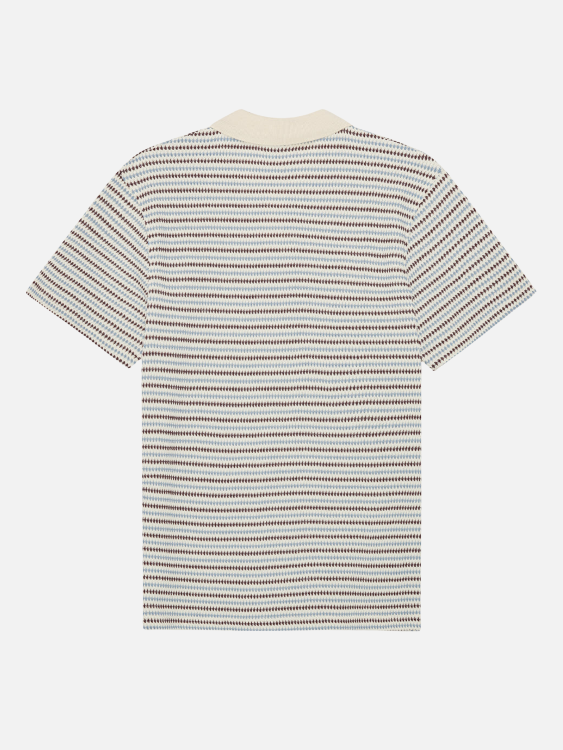 Les Deux Knitted Stripe Polo Eggnog White Light Blue StripesMen’s Shirts Tops for Men Collared Casual Vacation Outfit for Guys Athens GA Georgia Kempt Menswear Store Near Me