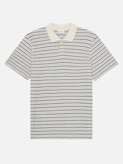 Les Deux Knitted Stripe Polo Eggnog White Light Blue StripesMen’s Shirts Tops for Men Collared Casual Vacation Outfit for Guys Athens GA Georgia Kempt Menswear Store Near Me