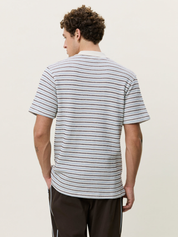 Les Deux Knitted Stripe Polo Eggnog White Light Blue StripesMen’s Shirts Tops for Men Collared Casual Vacation Outfit for Guys Athens GA Georgia Kempt Menswear Store Near Me