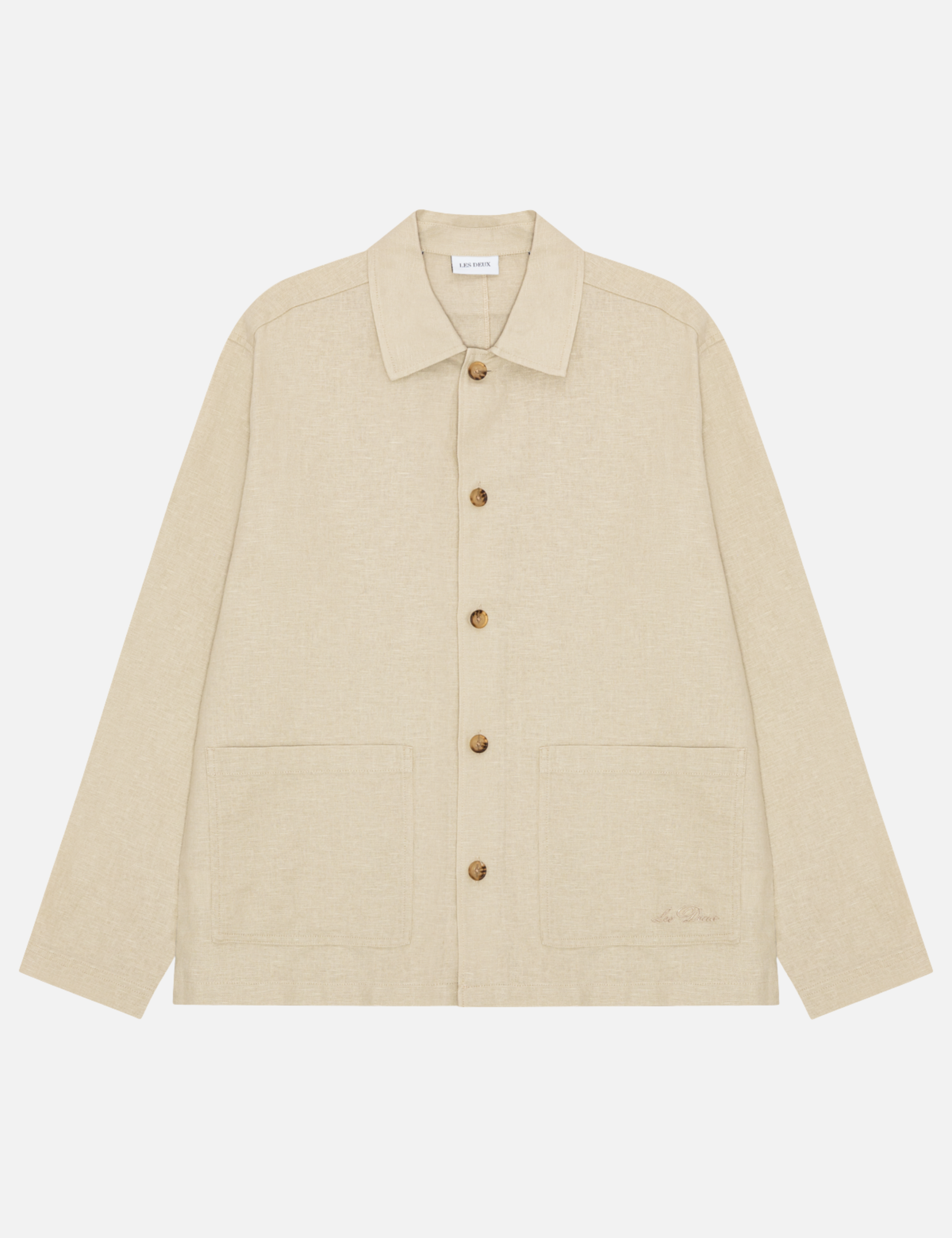 Les Deux Linen Overshirt Light Sand Chore Coat Front Pockets Collared Long Sleeve Button Up Light Spring Layer Lightweight Jacket for Summer Men’s Tops for Men Athens GA Georgia Kempt Menswear Store Near Me