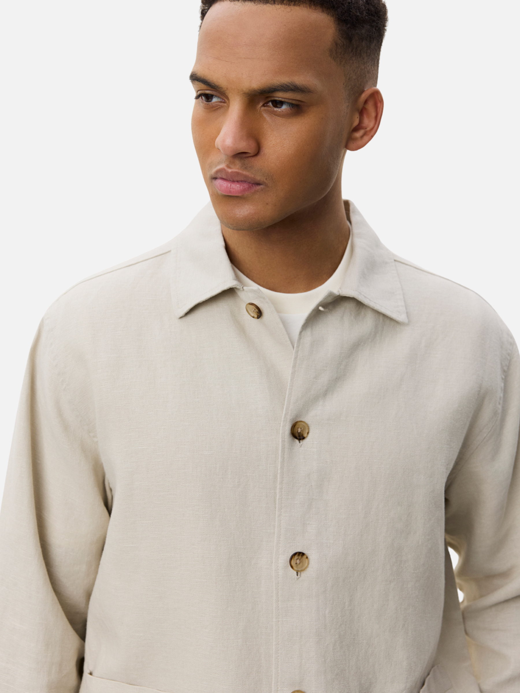 Les Deux Linen Overshirt Light Sand Chore Coat Front Pockets Collared Long Sleeve Button Up Light Spring Layer Lightweight Jacket for Summer Men’s Tops for Men Athens GA Georgia Kempt Menswear Store Near Me