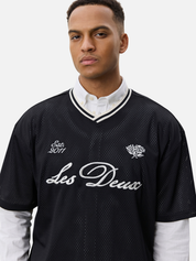 Les Deux Mesh T-Shirt Tap Shoe Black White Lettering Lightweight Summer Layer Sportswear Style for Men Men’s Tops for Men Athens GA Georgia Kempt Menswear Store Near Me