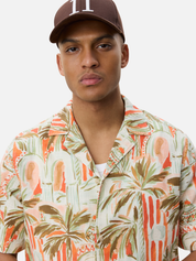 Les Deux Palm AOP All Over Print Raw Sienna Orange Multicolor Short Sleeve Collared Button Up Men’s vacation outfits tops for men Athens GA Georgia Kempt Menswear Store Near Me
