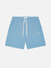Les Deux Stan Stripe Seersucker Swim Shorts Palace Blue men’s Swimwear for Summer vacation Outfits Beach shorts for men Athens GA Georgia Kempt Menswear Store Near ME