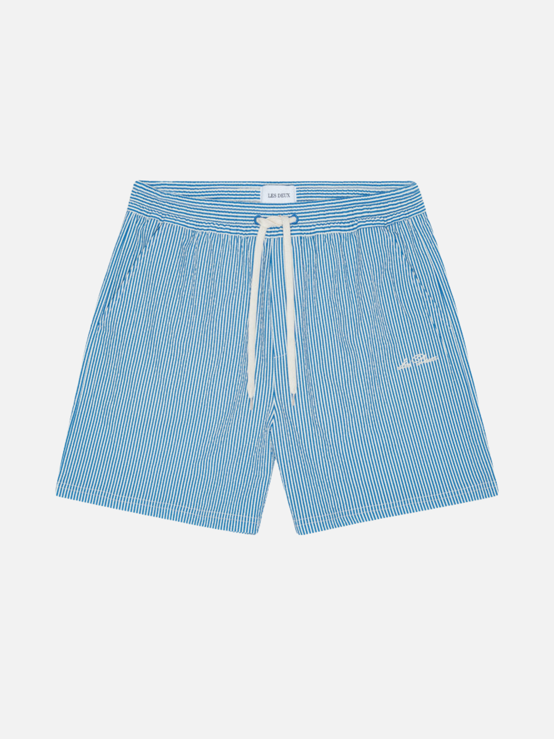Les Deux Stan Stripe Seersucker Swim Shorts Palace Blue men’s Swimwear for Summer vacation Outfits Beach shorts for men Athens GA Georgia Kempt Menswear Store Near ME