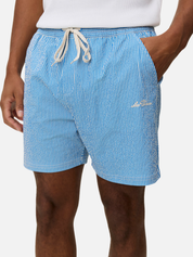Les Deux Stan Stripe Seersucker Swim Shorts Palace Blue men’s Swimwear for Summer vacation Outfits Beach shorts for men Athens GA Georgia Kempt Menswear Store Near ME