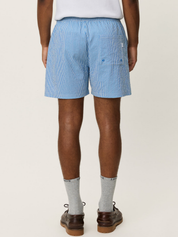 Les Deux Stan Stripe Seersucker Swim Shorts Palace Blue men’s Swimwear for Summer vacation Outfits Beach shorts for men Athens GA Georgia Kempt Menswear Store Near ME