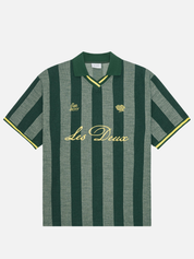 Les Deux Stripe Jacquard Football Jersey Pine Green Yellow Sporty Men’s Tops Lightweight Men’s Shirts for Men Athens GA Georgia Kempt Menswear Store Near Me