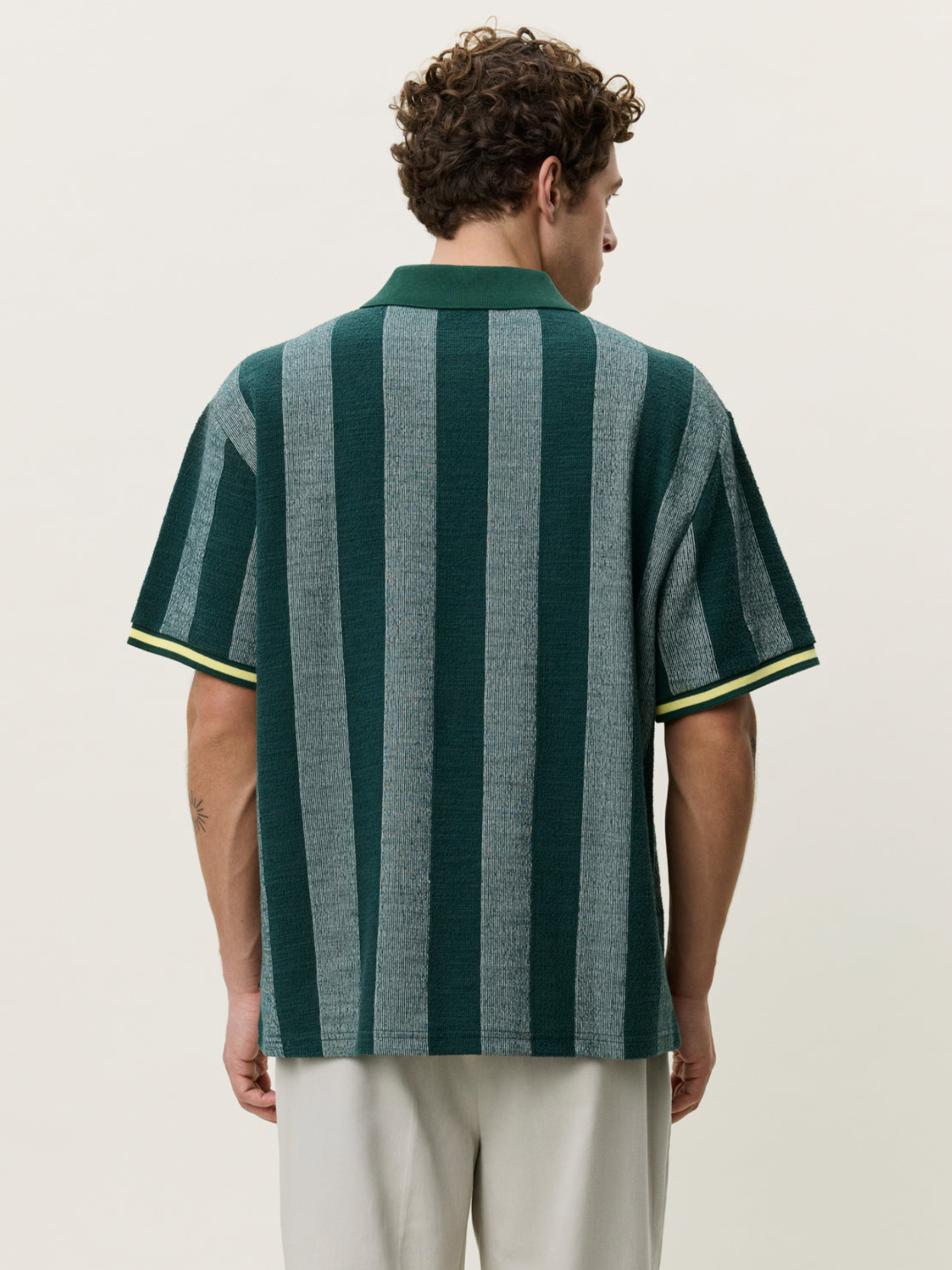 Les Deux Stripe Jacquard Football Jersey Pine Green Yellow Sporty Men’s Tops Lightweight Men’s Shirts for Men Athens GA Georgia Kempt Menswear Store Near Me