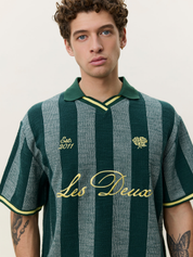 Les Deux Stripe Jacquard Football Jersey Pine Green Yellow Sporty Men’s Tops Lightweight Men’s Shirts for Men Athens GA Georgia Kempt Menswear Store Near Me