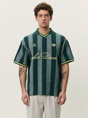 Les Deux Stripe Jacquard Football Jersey Pine Green Yellow Sporty Men’s Tops Lightweight Men’s Shirts for Men Athens GA Georgia Kempt Menswear Store Near Me