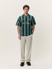 Les Deux Stripe Jacquard Football Jersey Pine Green Yellow Sporty Men’s Tops Lightweight Men’s Shirts for Men Athens GA Georgia Kempt Menswear Store Near Me