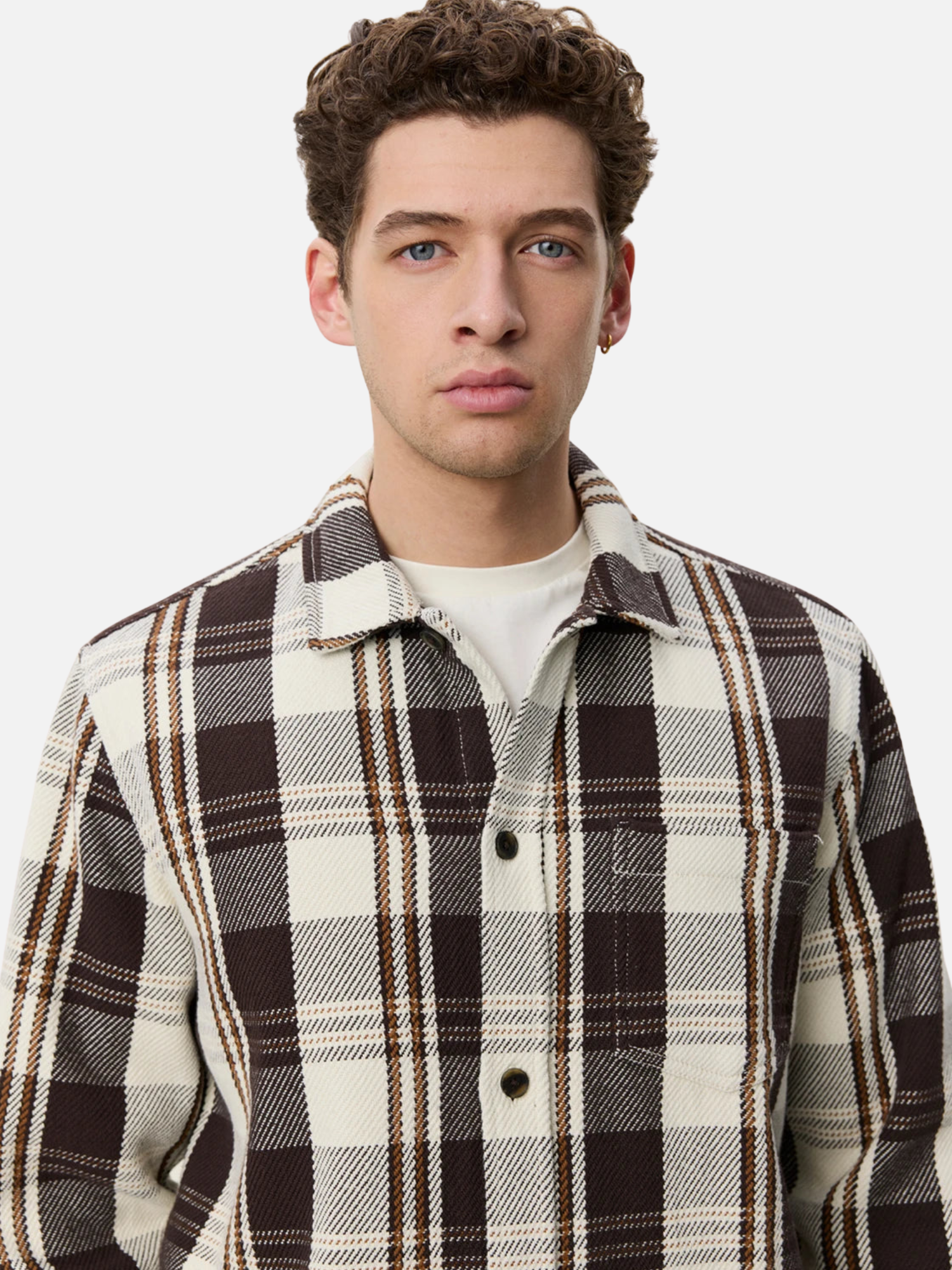 Les Deux Structured Check Overshirt Dark Sand - model front zoom