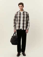 Les Deux Structured Check Overshirt Dark Sand - model full front