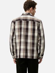 Les Deux Structured Check Overshirt Dark Sand - model back