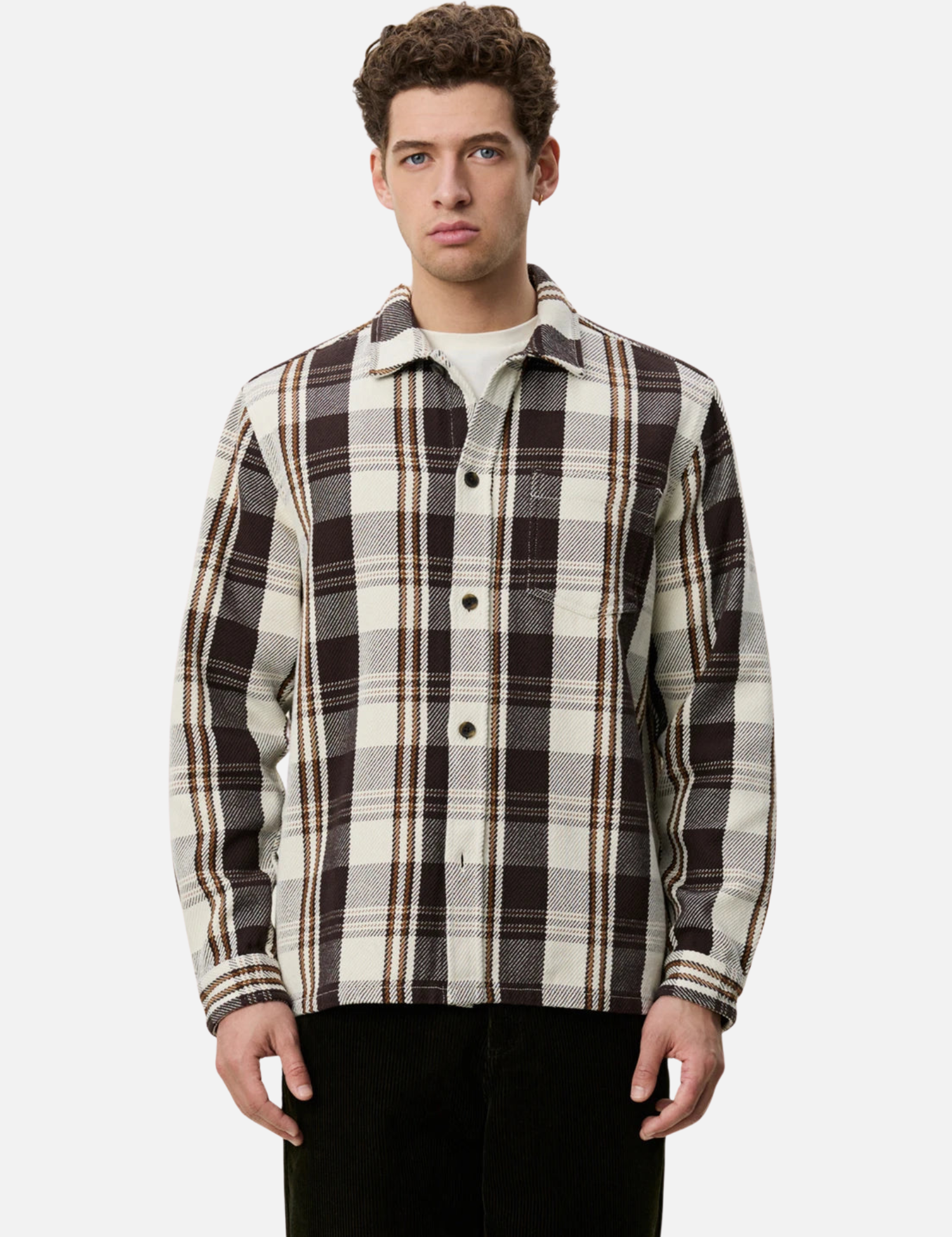 Les Deux Structured Check Overshirt Dark Sand - model front