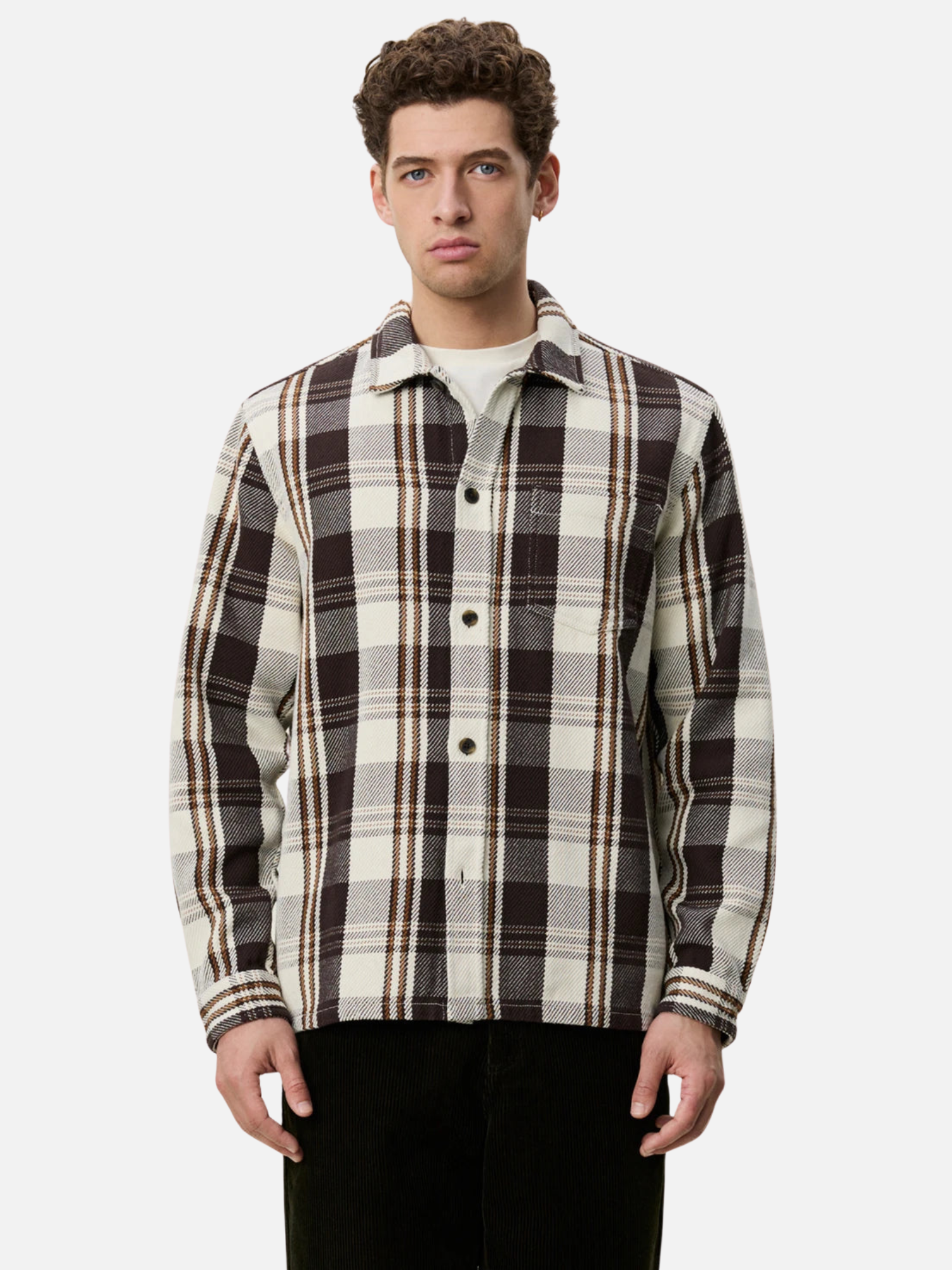 Les Deux Structured Check Overshirt Dark Sand - model front
