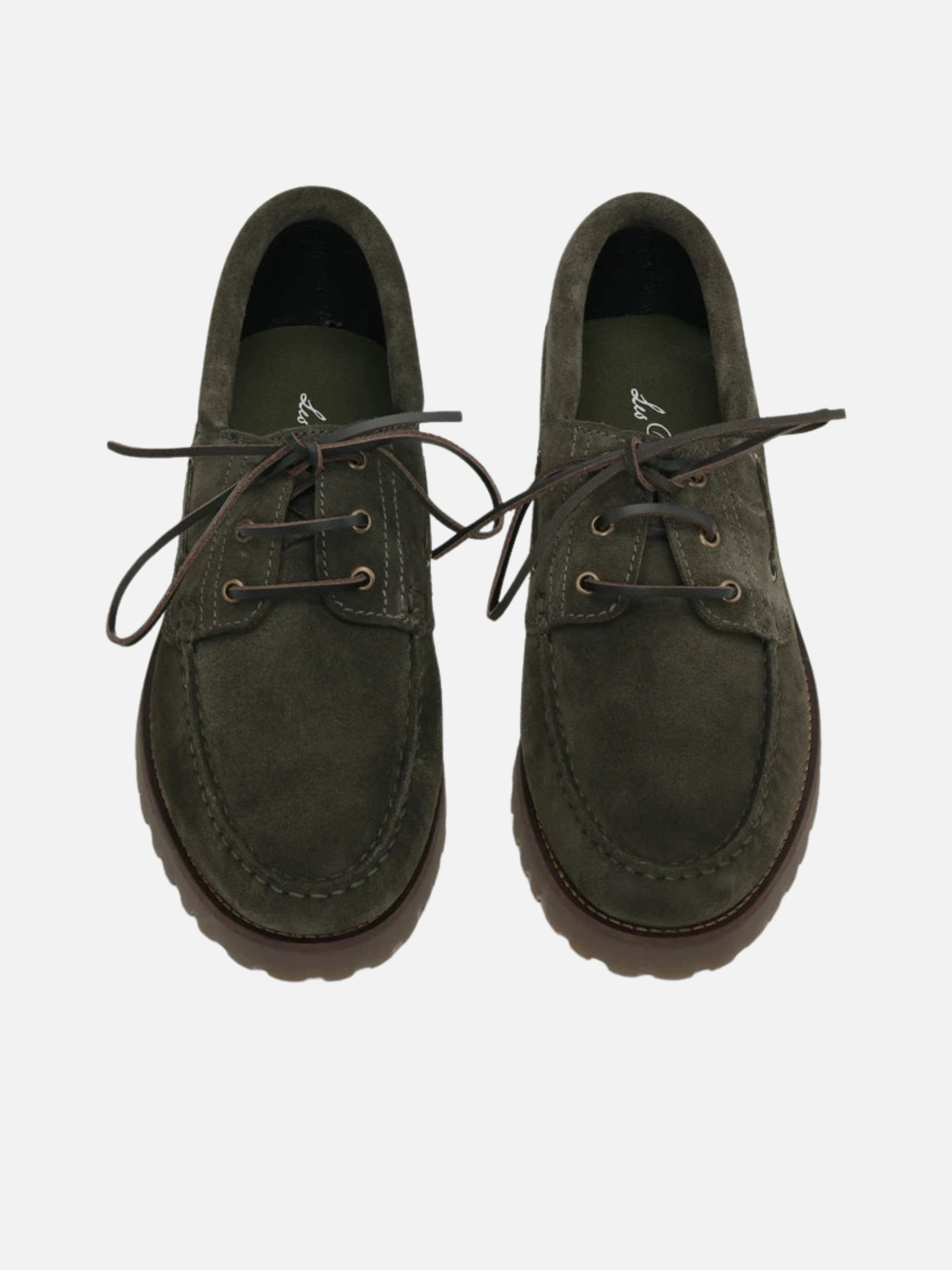 Les Deux Suede Boatshoe Rosin Green Men’s Shoes - top view