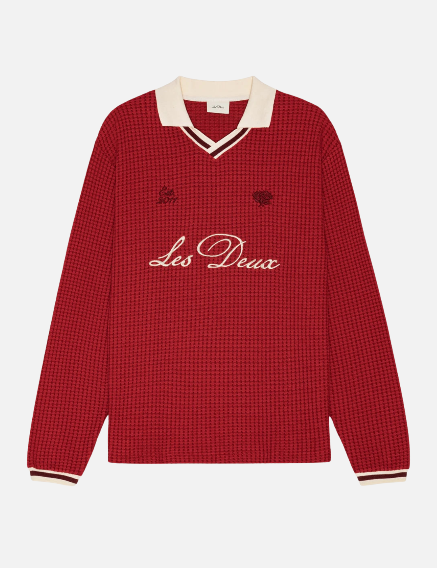 Les Deux Waffle LS Football Jersey Samba Red Top - front flat