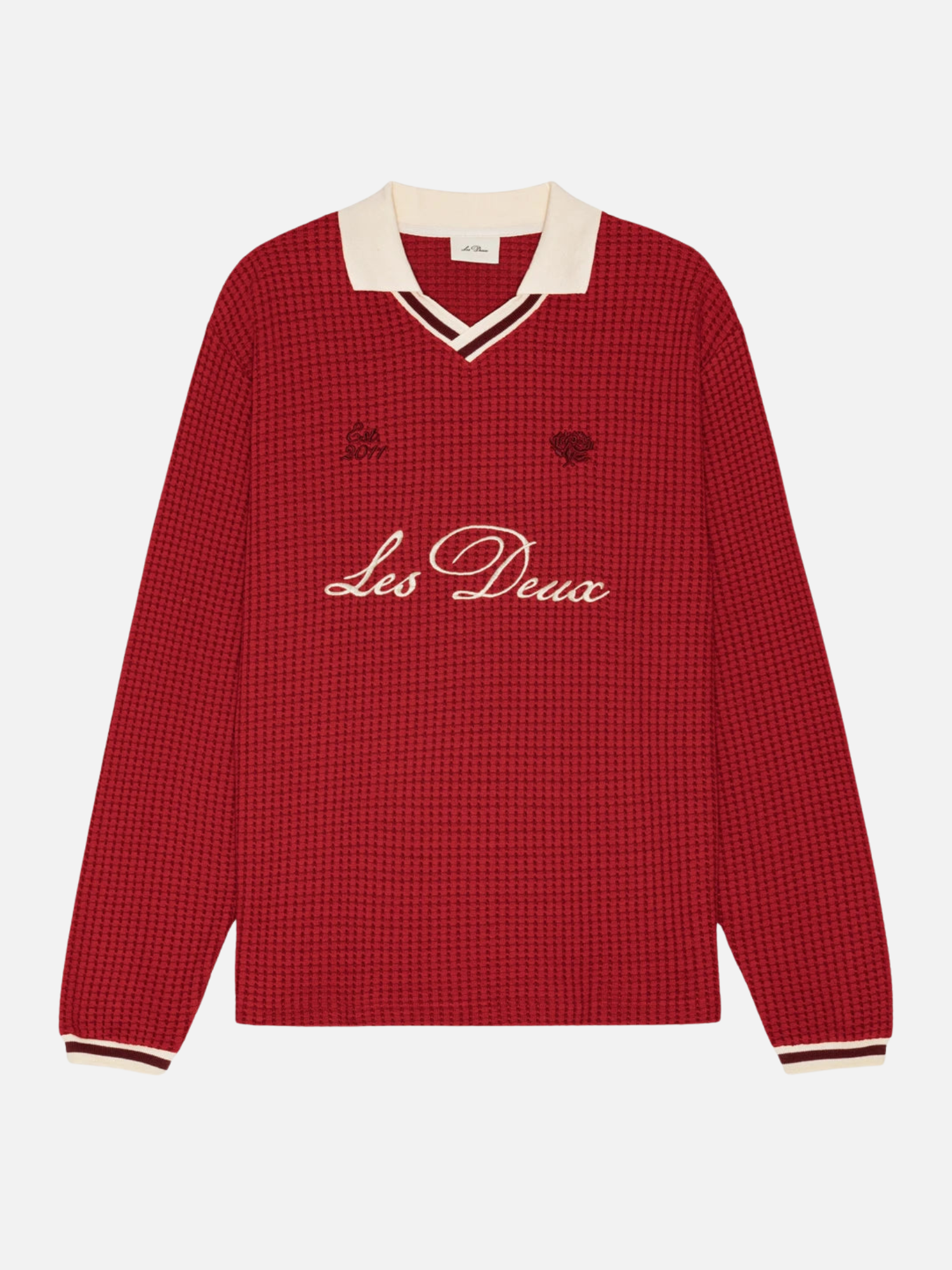 Les Deux Waffle LS Football Jersey Samba Red Top - front flat