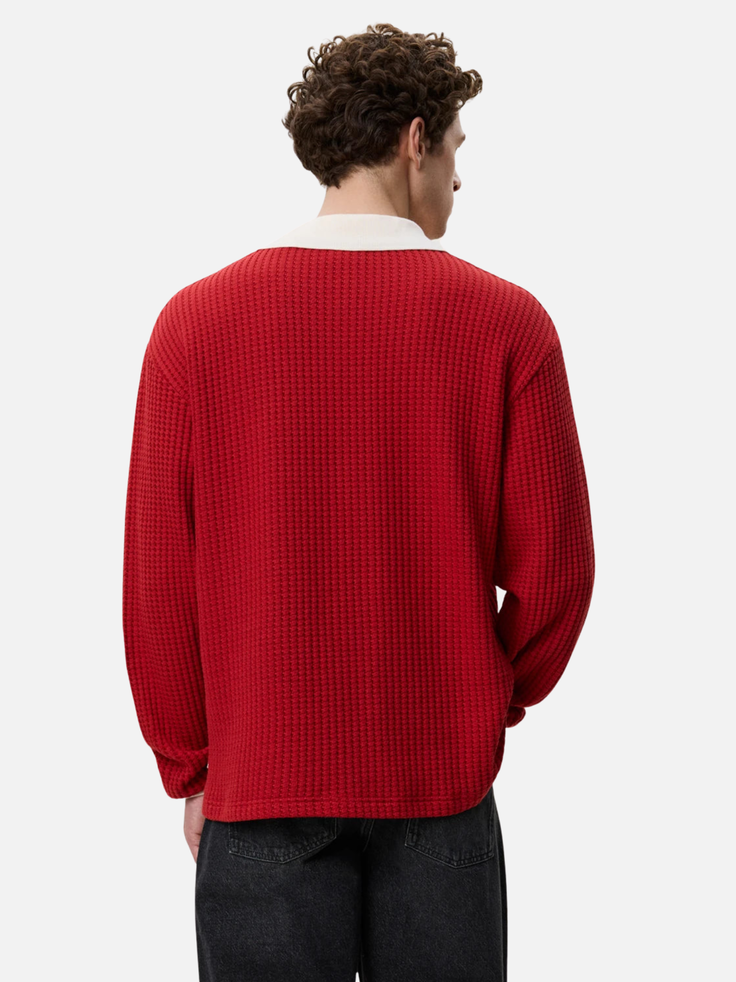 Les Deux Waffle LS Football Jersey Samba Red Top - back model zoom