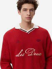 Les Deux Waffle LS Football Jersey Samba Red Top - front model zoom